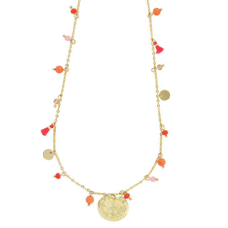 Collier à pampilles corail-rose Nymphéas